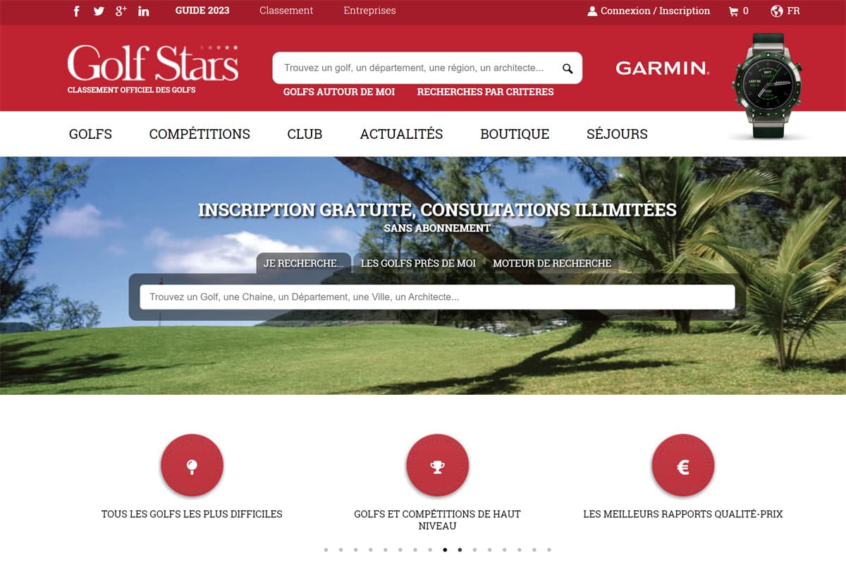 Visuel de la page d'accueil du site Golfstars.com